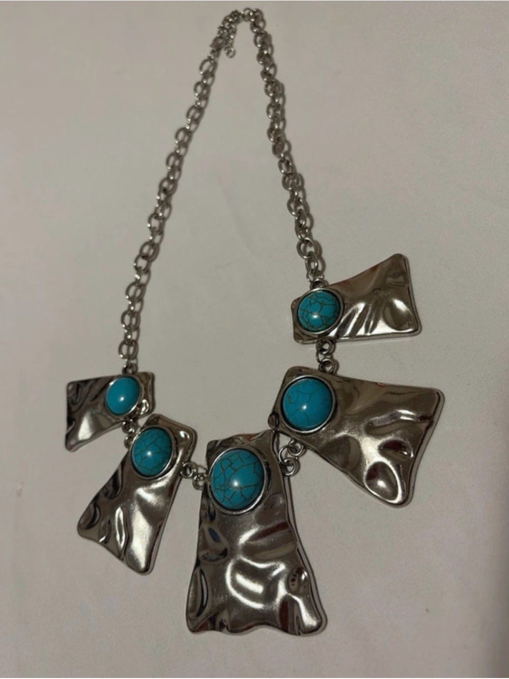 Turquoise Accent Silver-Tone Statement Necklace